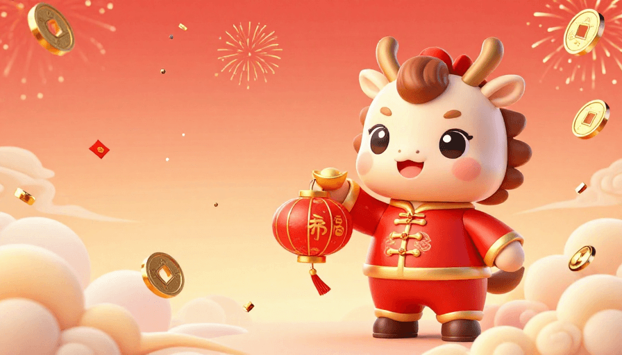 马年素材：萌趣马年Q版插画，3D唐装灯笼祥云喜庆