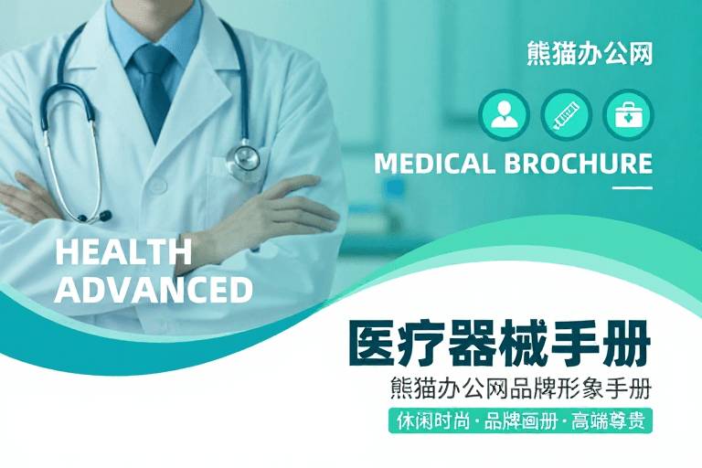 医疗健康素材：医疗手册封面设计：蓝绿科技风专业宣传图