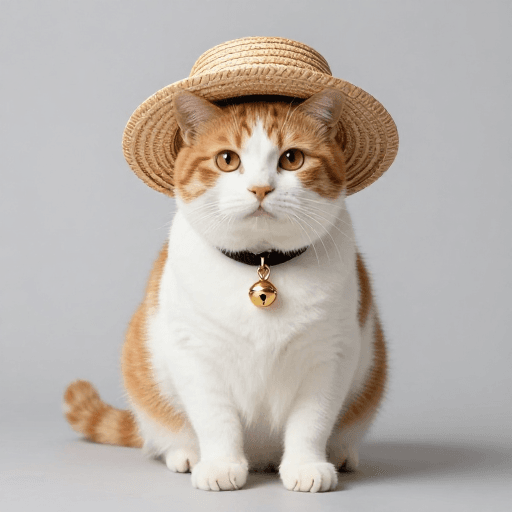 宠物广告素材：戴草帽的橘猫凝视镜头：精致宠物广告摄影