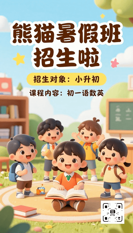 小升初素材：Q版熊猫可爱风：初一语数英招生啦！