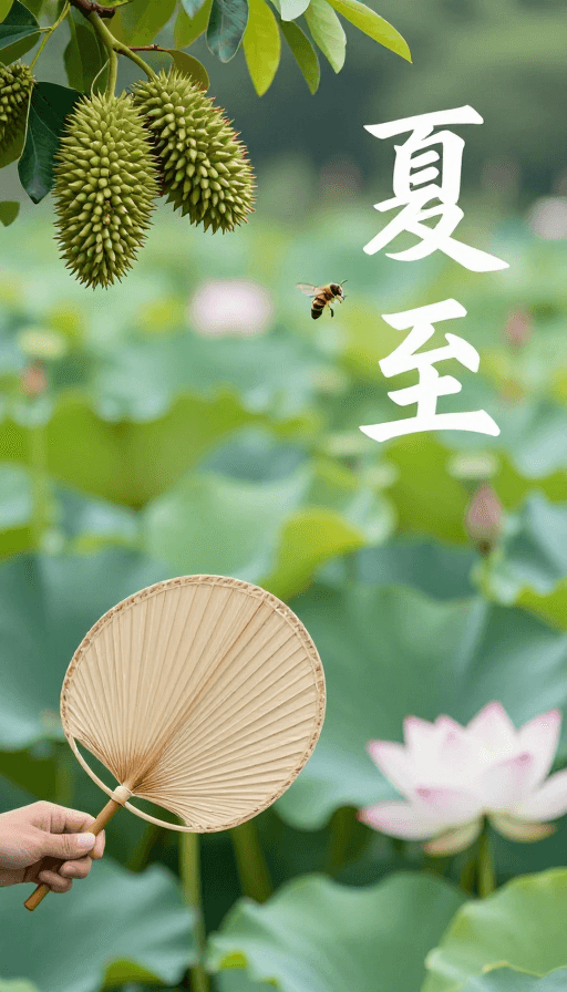 夏至素材：夏至荷风诗意景：蝉鸣榴火映晴空
