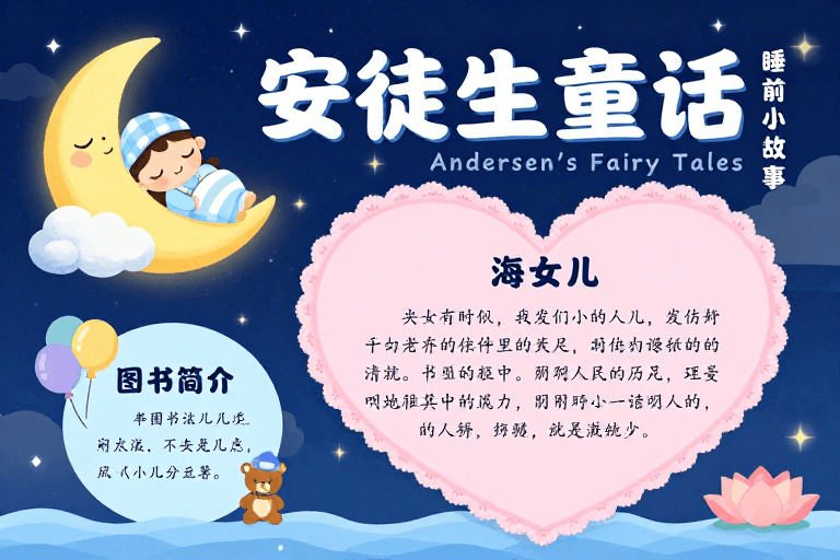 手绘艺术素材：梦幻星空下的安徒生童话：睡前故事插画
