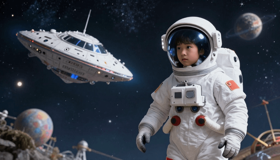 梦幻旅行素材：少年宇航员梦幻太空旅程：银河探索的超酷冒险