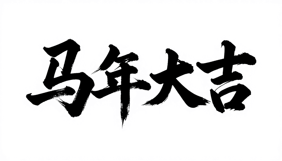 毛笔书法素材：马年吉祥：粗犷毛笔书法艺术字体作品