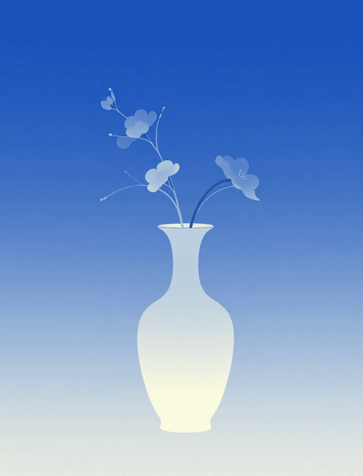 平面插画素材：极简国风华器：蓝调光影下的优雅花瓶