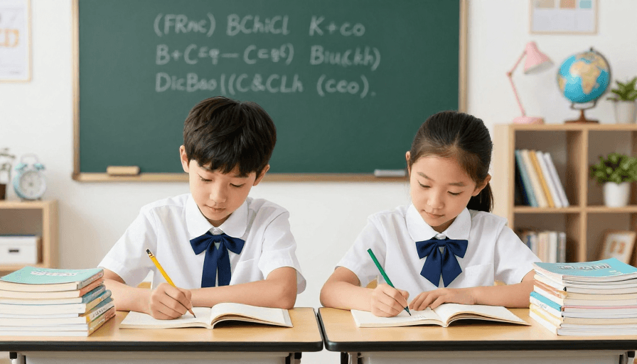 校园学习素材：专注学习时刻：校服少年书写课堂场景实拍