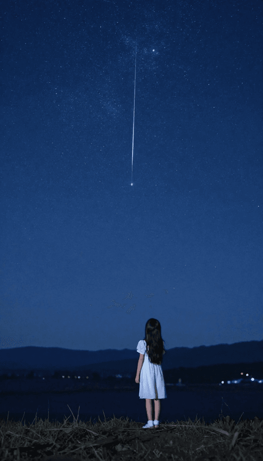 希望主题素材：星空下的中国女孩：流星见证浪漫希望