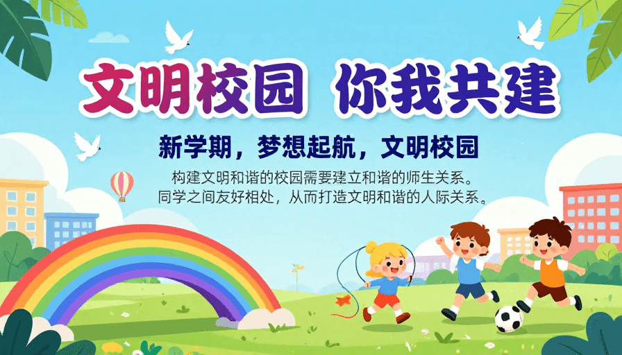 儿童活动素材：童真活力校园文明共建宣传海报