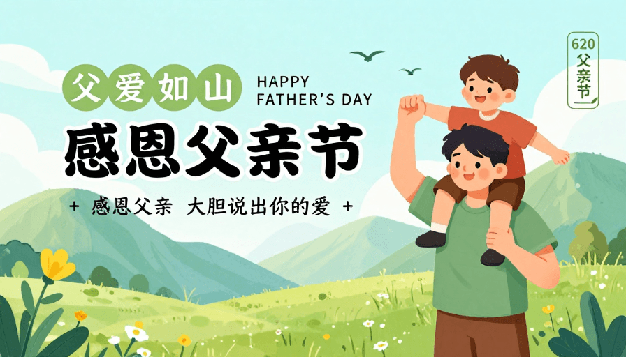 温馨海报素材：清新父爱插画：感恩父亲节温馨海报