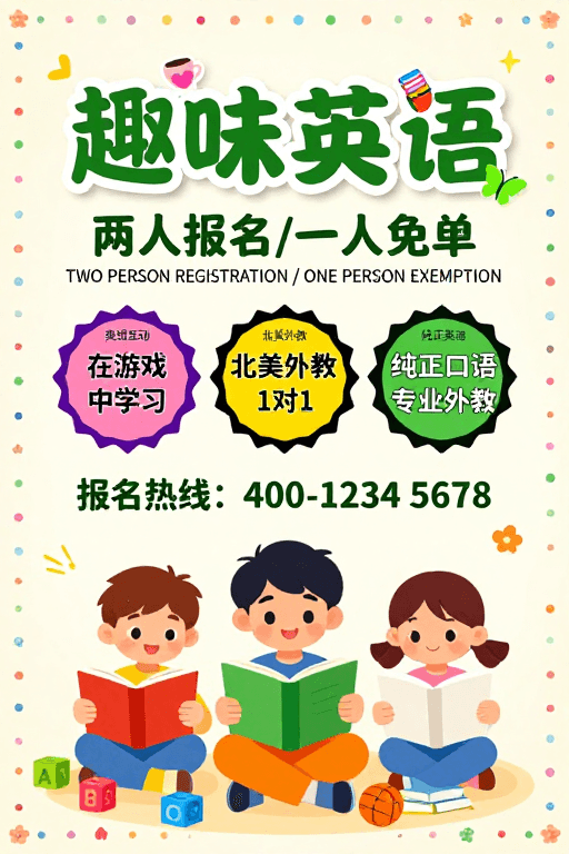 卡通插图素材：趣味英语·童趣课堂：两人报一人免