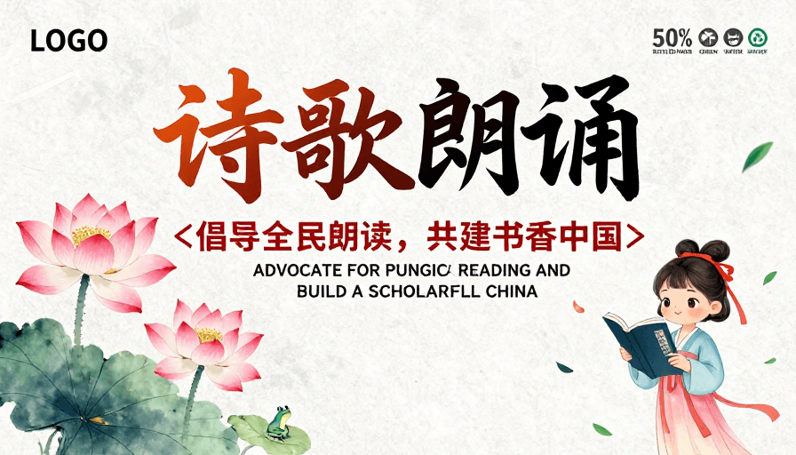 水墨风素材：水墨书香·诗歌朗诵海报