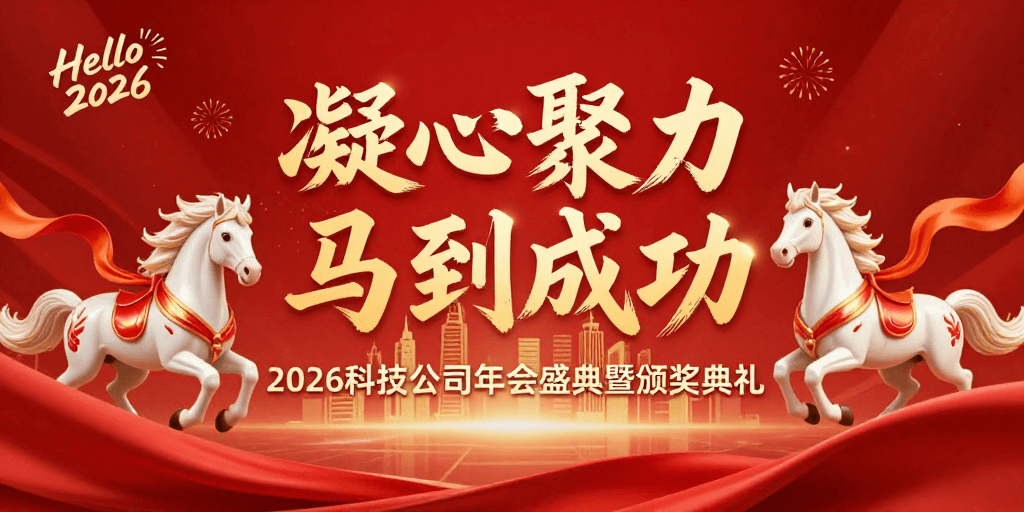 中国红主题素材：凝心聚力 2026年会盛典海报设计