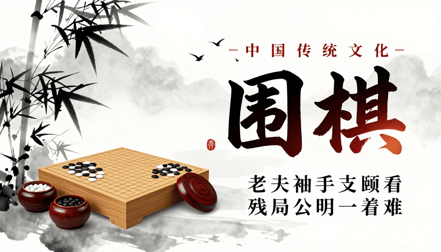 留白意境素材：水墨禅韵：中国围棋文化宣传海报