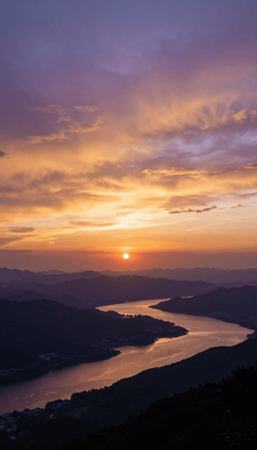 黄昏风景素材：黄昏绝景：金色与紫色的梦幻自然画卷