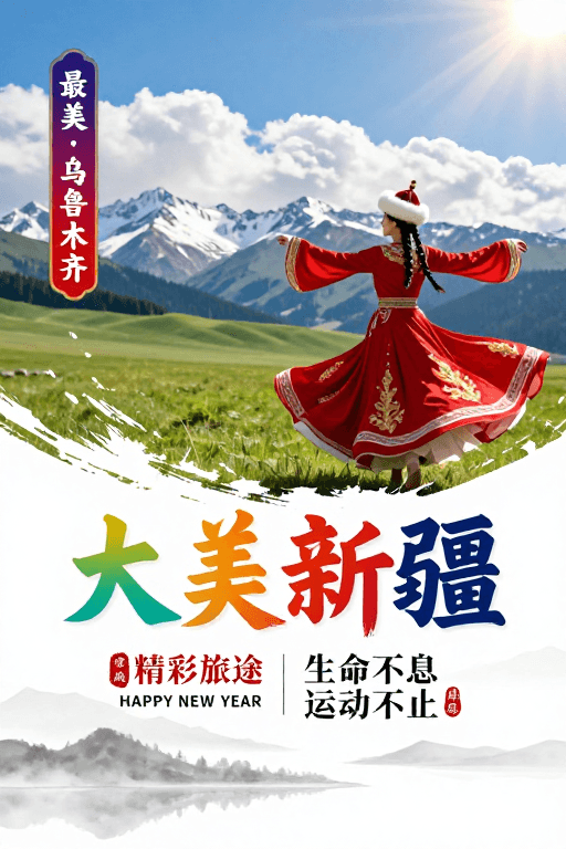 旅游宣传素材：大美新疆·草原雪峰舞动民族风情