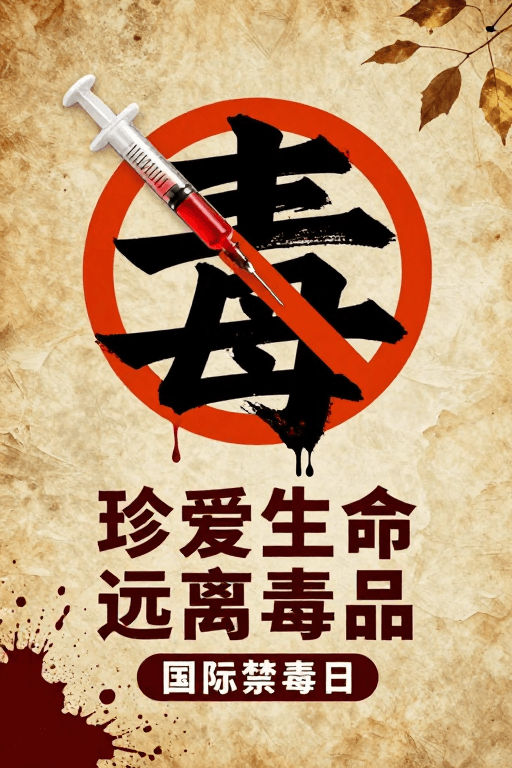 禁毒宣传素材：复古警示毒字海报：珍爱生命远离毒品