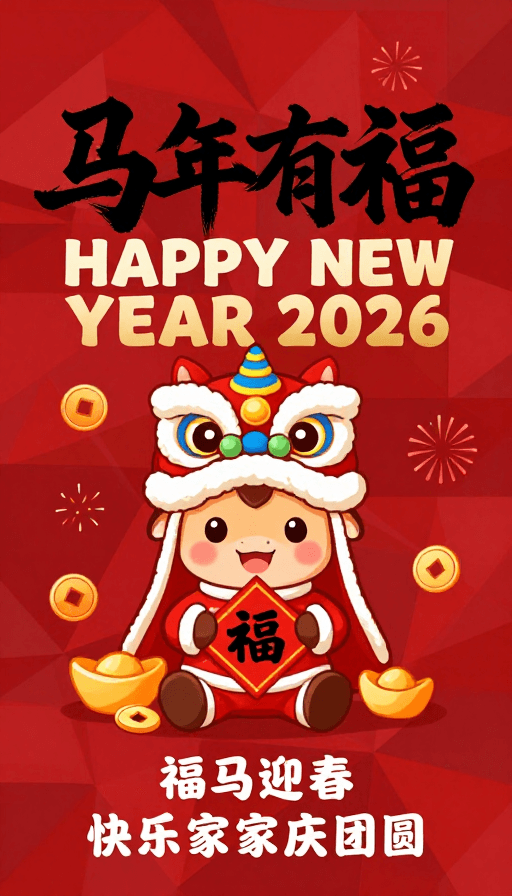 新年海报素材：马年福至：传统与现代交融的新年插画设计