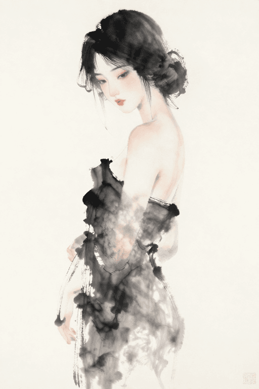 留白意境素材：水墨晕染：女性写意人物画的意境之美
