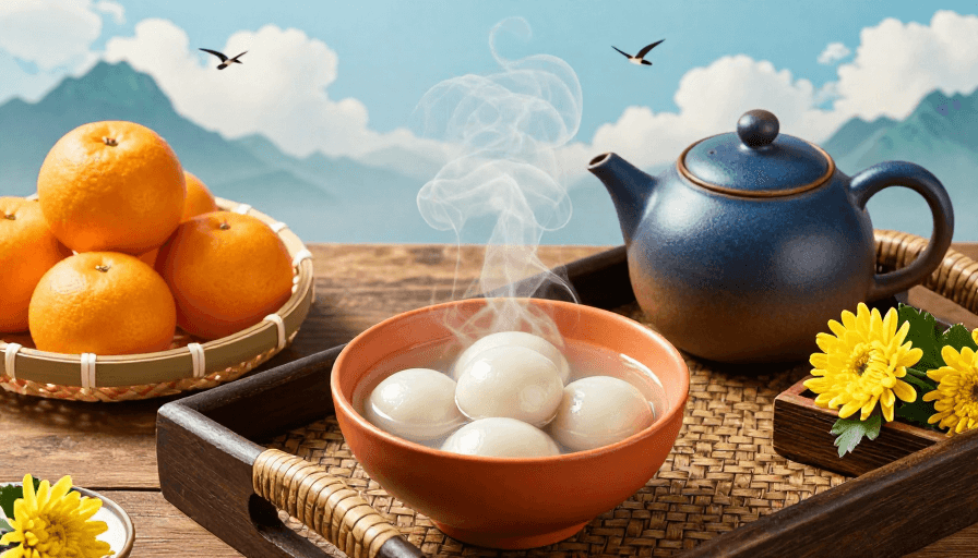 节日美食素材：竹篮盛放团圆味：中式茶点暖光摄影