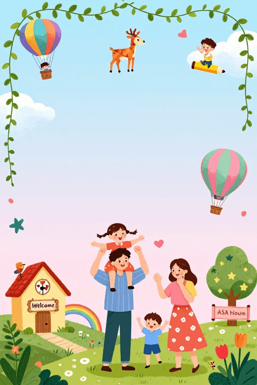 儿童教育素材：温馨童话家庭插画背景