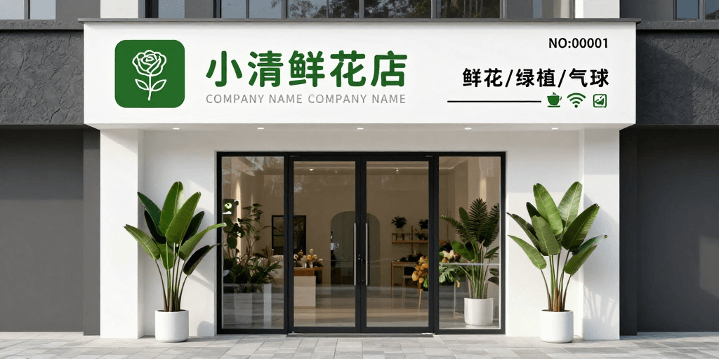 花店设计素材：现代简约风清新花店门头设计