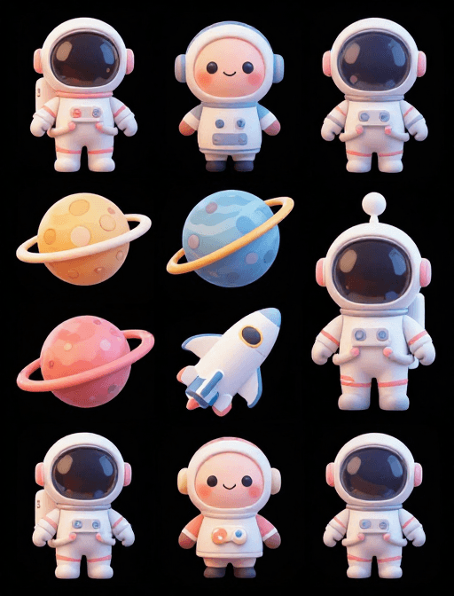 3D设计素材：可爱宇航员与星球 3D UI设计