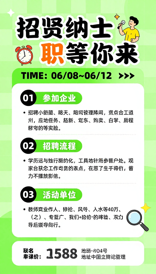 扁平化设计素材：清新现代招聘海报：绿色格纹背景活力展示职等你来