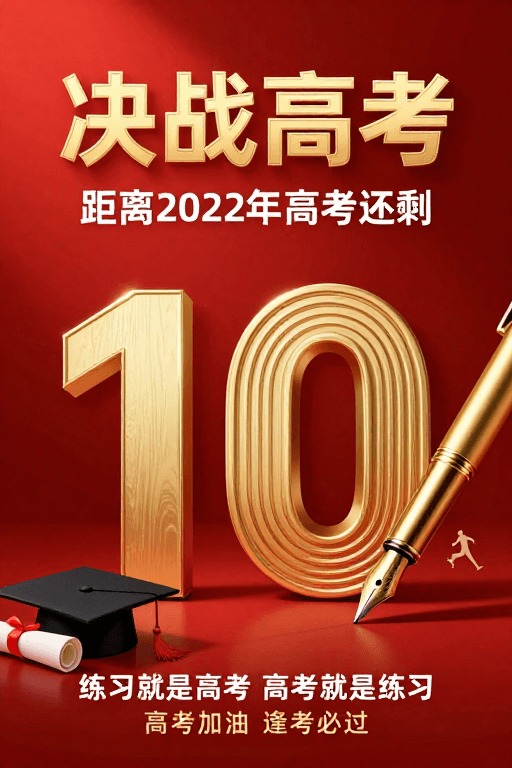 数字创意素材：决战高考倒计时：红色金辉激励奋斗