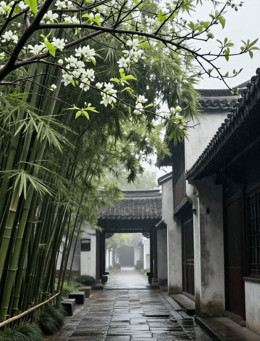 烟雨古镇素材：烟雨古韵：竹林巷弄的超清实景之美