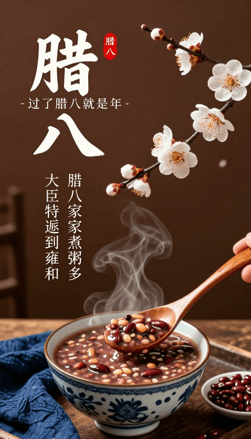 腊八节素材：腊八节传统海报：温暖典雅冬日热粥氛围