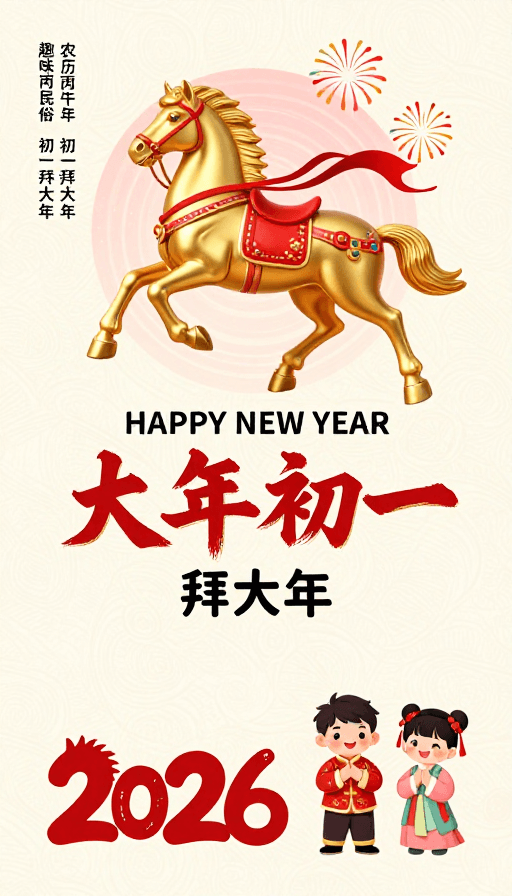 马年素材：喜庆祥和·2026春节祝福海报