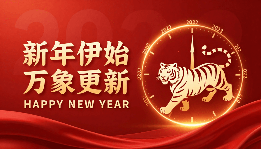 时间流转素材：现代剪纸白虎与2022新年祝福，喜庆氛围
