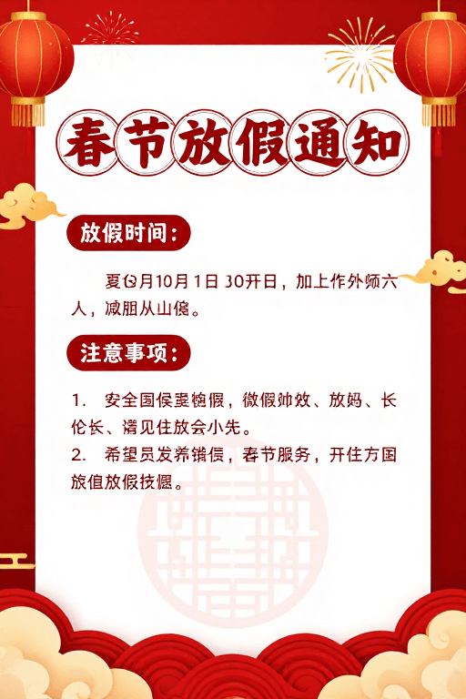 喜庆配色素材：中国风春节放假通知海报，喜庆红金配色设计