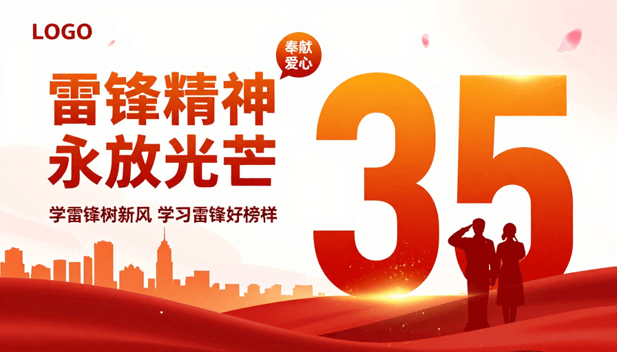 公益宣传素材：雷锋精神永放光芒：红色渐变公益海报设计