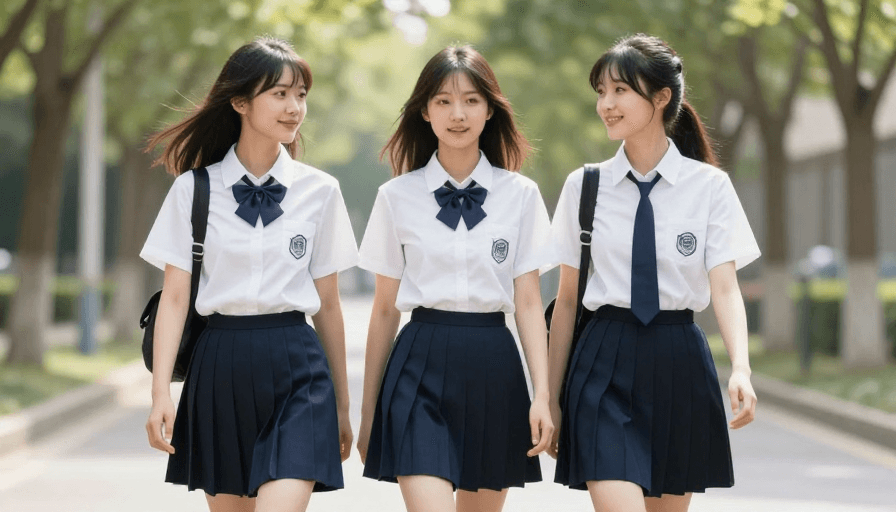 校服穿搭素材：青春漫步：校服少女的校园时光摄影