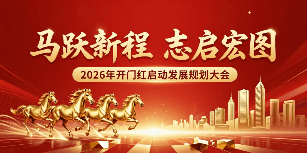 金色质感素材：金骏奔腾·2026启航庆典海报