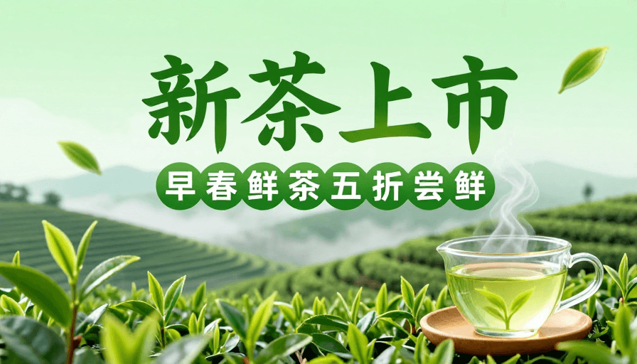 产品宣传素材：清新春日：春季新茶上市海报