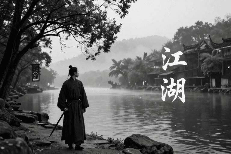 古风素材：侠影江湖：水墨风武侠意境图