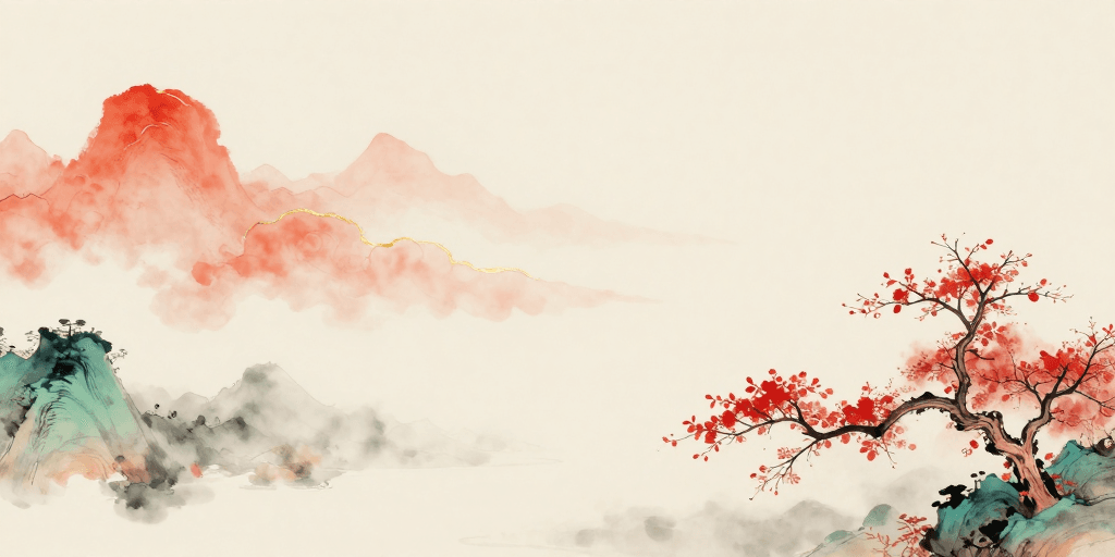 水墨意境素材：淡雅水墨山峦云雾意境背景图
