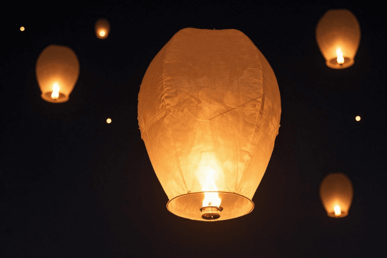 夜空中升起的孔明灯：温暖光影的节日画卷