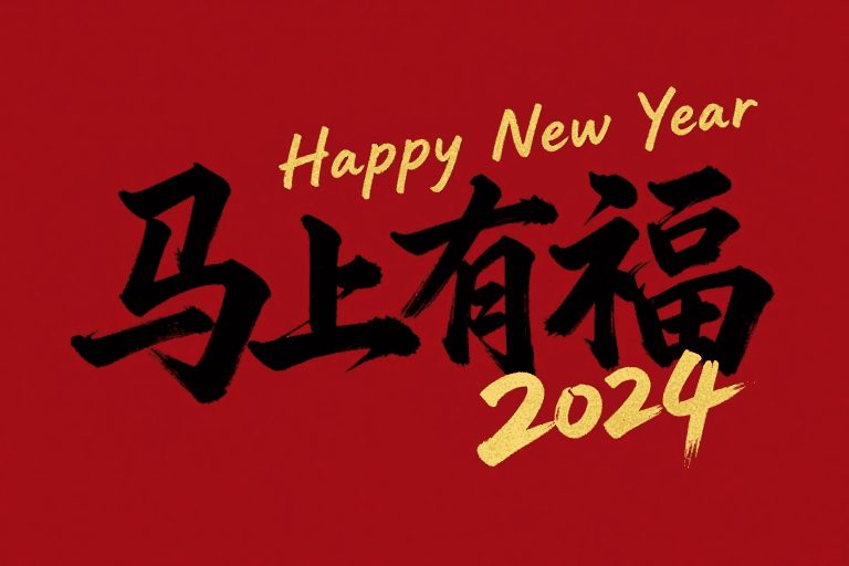艺术字排版素材：书法新年福气：红色背景‘马上有福’艺术字设计