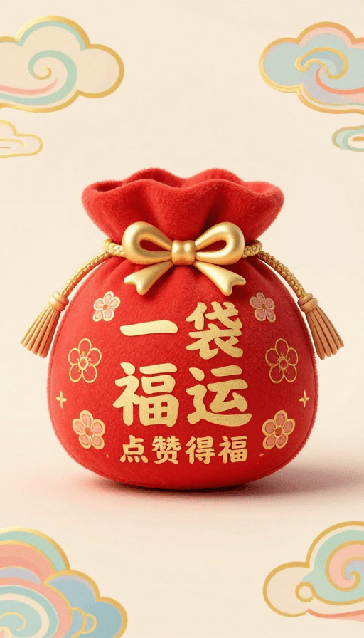 传统美学素材：甜蜜福袋传递美好祝愿