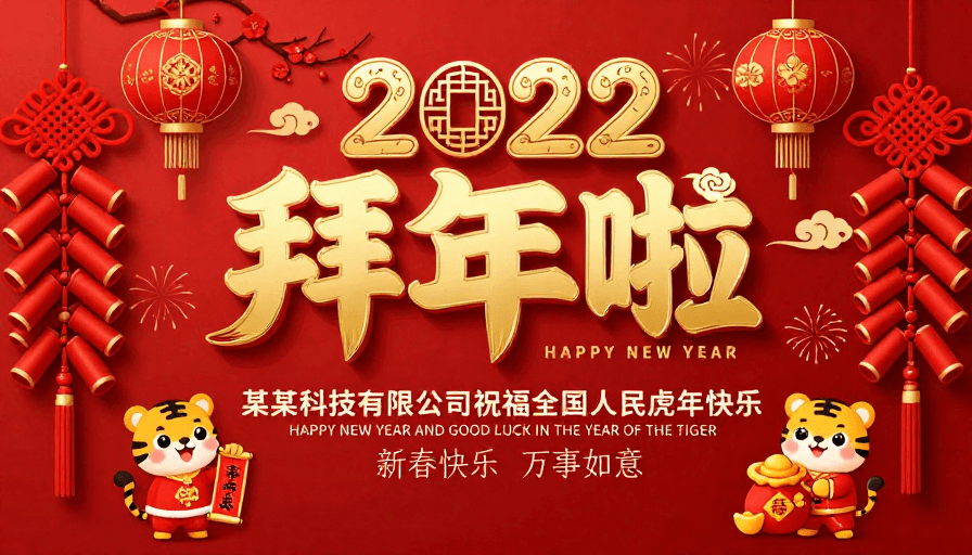 虎年素材：2022新春贺岁海报：中国风红金配色庆祝虎年