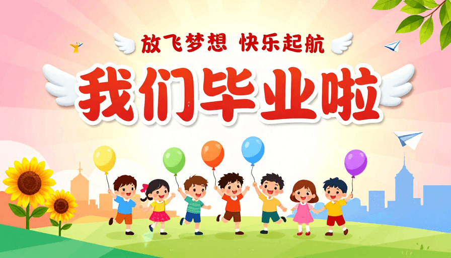 创意海报素材：幼儿园毕业欢乐启航：童趣庆典海报