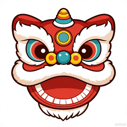 矢量设计素材：春节传统醒狮卡通国潮风狮子头矢量装饰图