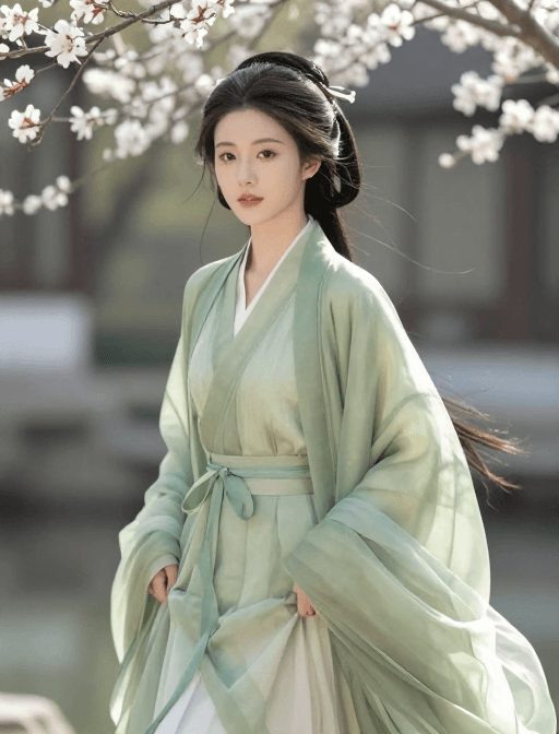 鲜花盛开素材：春色醉美，绿纱佳人倾国倾城——古典园林人像