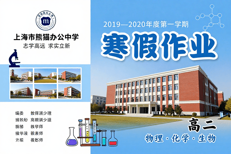 寒假作业封面素材：蓝白渐变清新学术风高中寒假作业封面设计
