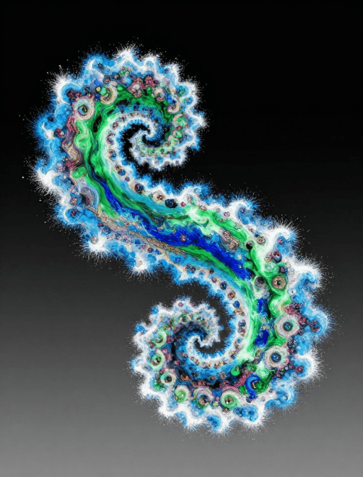 数字艺术素材：梦幻斐波那契粒子流：多彩抽象艺术视觉奇观