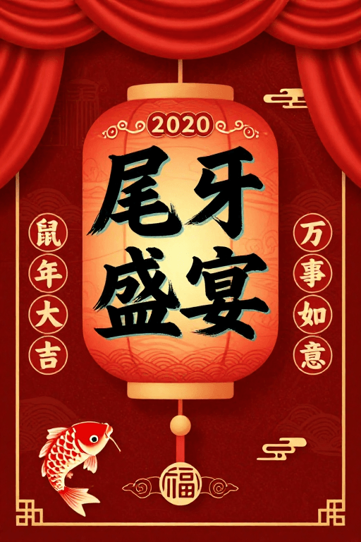 鼠年大吉素材：尾牙盛宴：新春宫灯贺岁海报