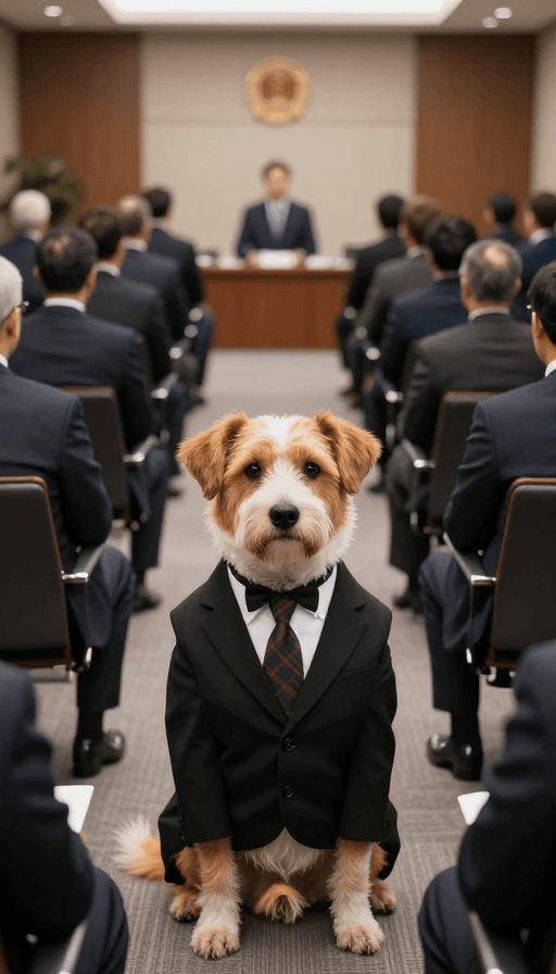 创意海报素材：西装犬会议：职场新宠正襟危坐